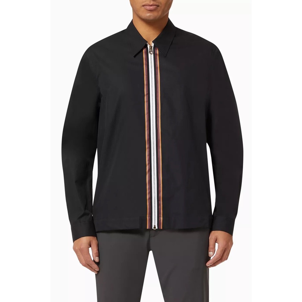 Paul Smith Black Cotton Poplin Zip Shirt Jacket Artist Stripe Overshirt Large